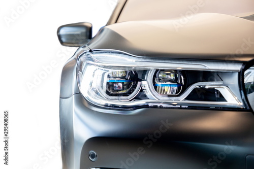 Bangkok , Thailand 2019 : close up headlight front view of BMW M 760 Li xDrive Model V12 Excellence luxury car presented in motor show Thailand .