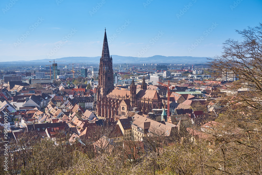 Aerial View Of Freiburg Im Breisgau's Cathedral And Medieval City Center