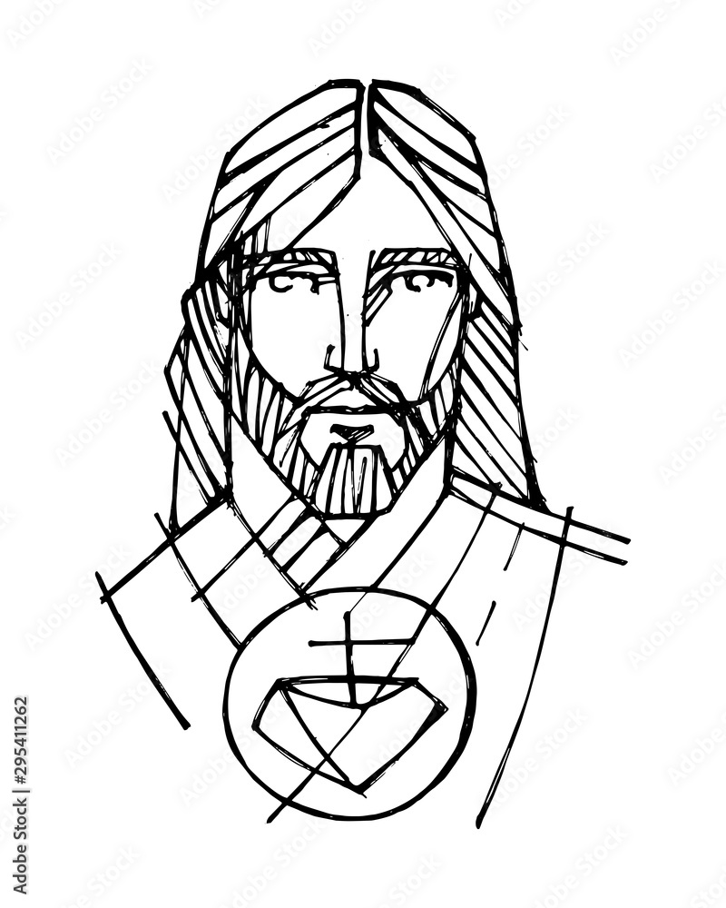 Jesus Christ Sacred Face hand drawn illustration Stock Vector | Adobe Stock