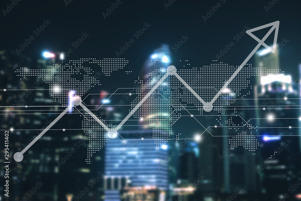 Blur capital town many buildings in city with transportation system double exposure graph and technology icon with night time light view. Blur capital town many buildings in city with transportation system double exposure graph and technology icon with night time light view.
