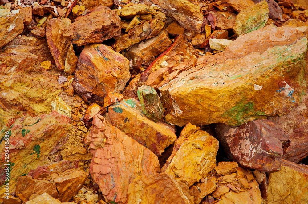 Ancient copper deposit. Stones with a high copper content.