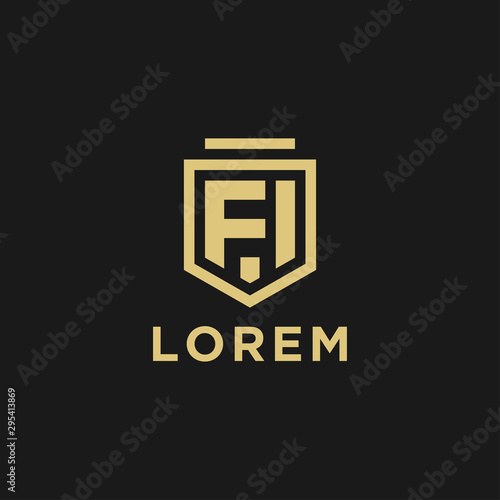 initial letter FI from shield logo, icon template.