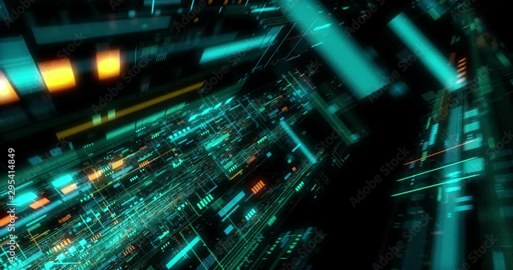 Seamless loop of abstract matrix hologram digital data flow. fly ...