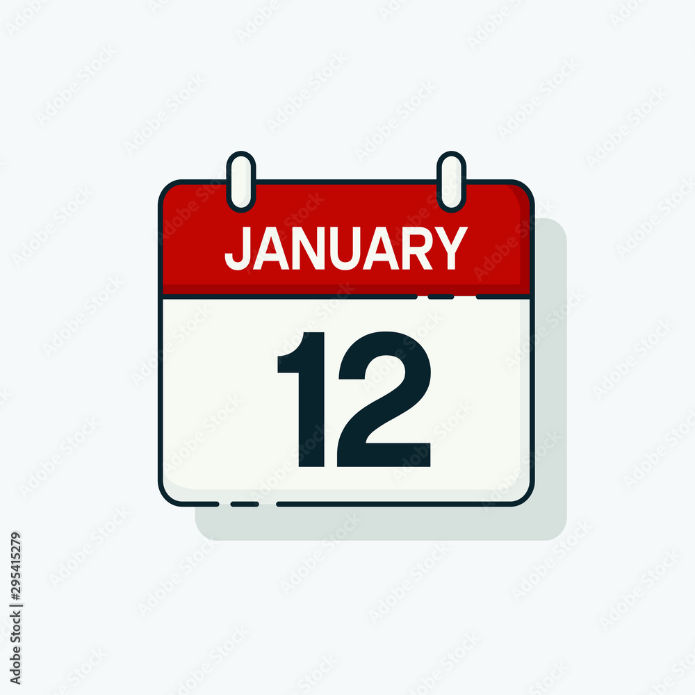 Vector flat daily calendar icon. Day , month , 12 January Vector flat daily calendar icon. Day , month , 12 January