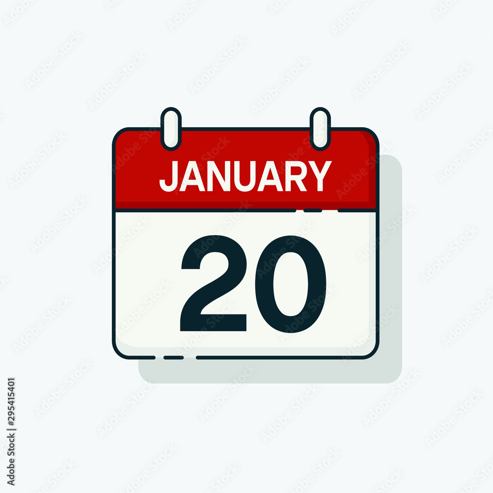 Vector flat daily calendar icon. Day , month , 20 January Vector flat daily calendar icon. Day , month , 20 January