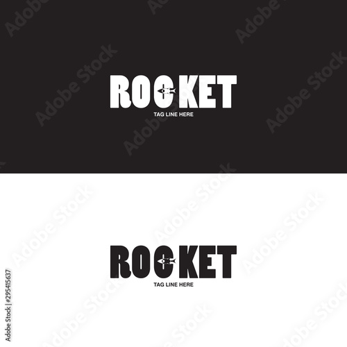 rocket logo on black and white background