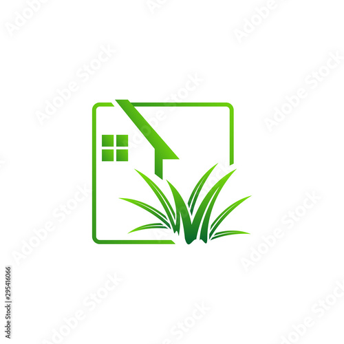 gardening landscaping logo design vector lawn and house illustrations
