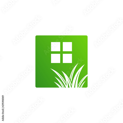 gardening landscaping logo design vector lawn and house illustrations