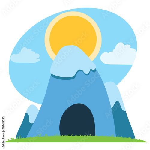 Mountain with caves and mineral deposits. Rock climbing