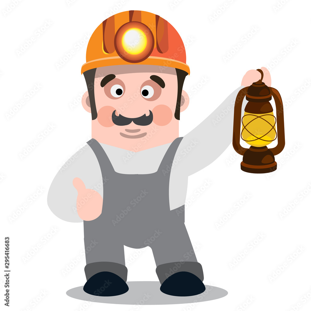 Miner, handyman, builder. A man in work clothes with a kerosene lamp Miner, handyman, builder. A man in work clothes with a kerosene lamp