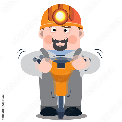 Miner, handyman, builder. A man in work clothes with a drill