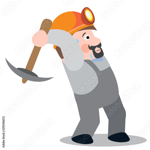 Miner, handyman, builder. A man in work clothes with a pick