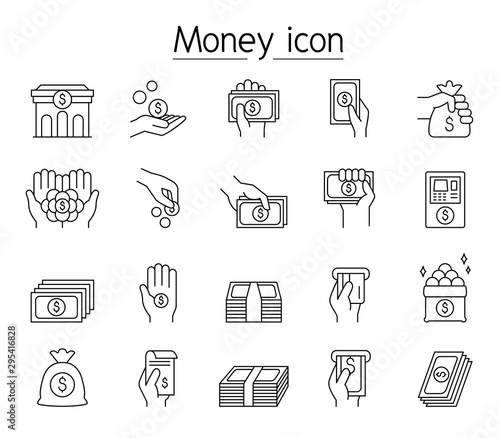 Financial & banking icon set in thin line style