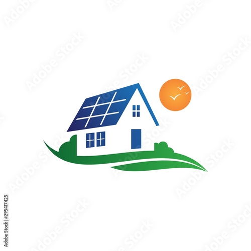 Illustration solar house save energy power and natural electricity solar battery