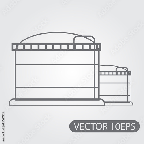 Gas storage icon black and white outline drawing. Ground storage resources. Gasholder