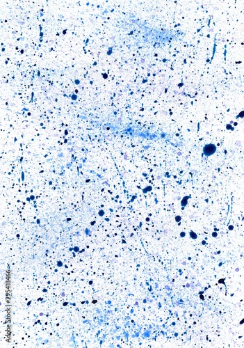 Abstract blue background with small dots and spots like marble drawn by watercolor paints. Hand paint texture painted with brush and ink. Great basic of print, badge, party invitation, banner, tag.
