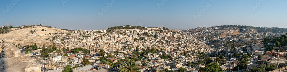 Wide Angle Panoramic View of Jerusalem City With Clear Skies