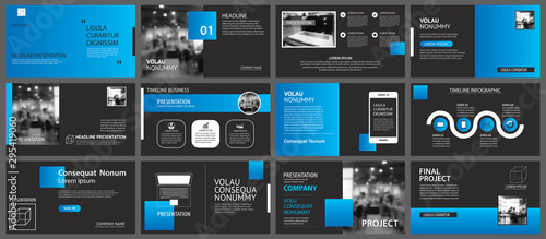 Presentation and slide layout background. Design blue and black circle template. Use for business annual report, flyer, marketing, leaflet, advertising, brochure, modern style.