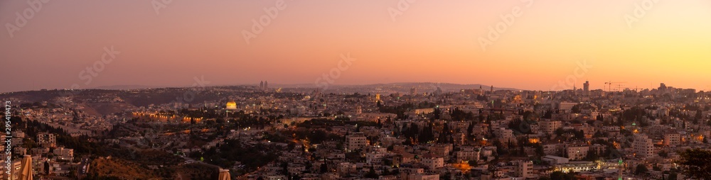 Panoramic View of Sunset Over the City of Jerusalem FRom Mount Olive