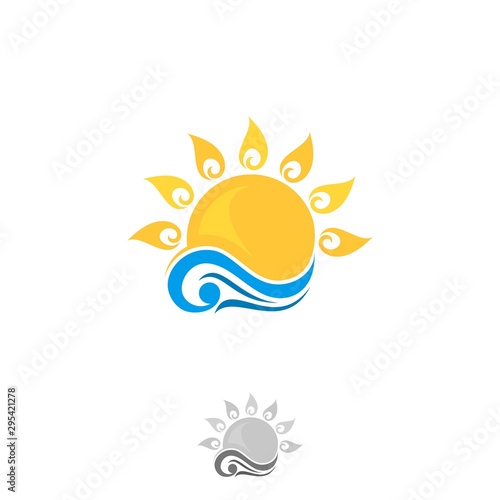 Creative, colorful and fun floral sun with blue wave isolated summer icon design