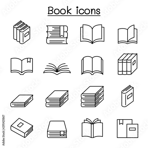 Book icon set in thin line style