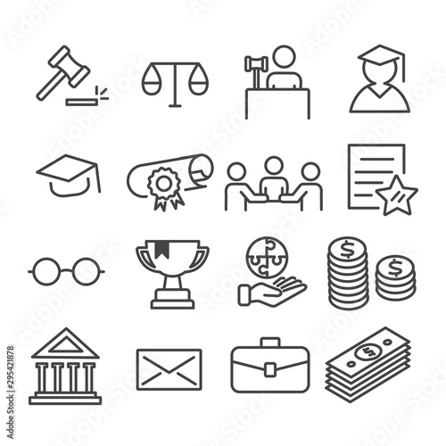 Simple set of law and justice concept icon isolated modern outline on white background