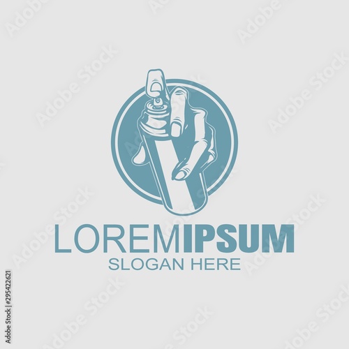 logo vintage style hand holding spray paint vector logo design template.