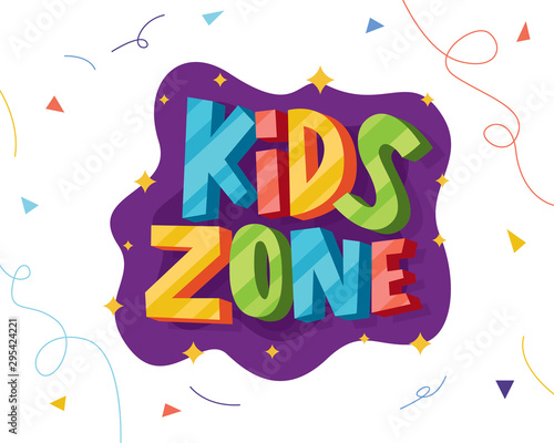 Kids zone banner template. Kids zone vector cartoon logo. Colorful lettering for children's playroom decoration