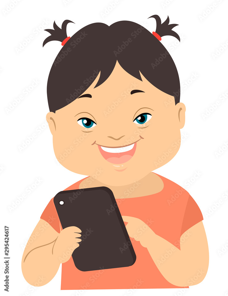 Kid Girl Down Syndrome Tablet Illustration Kid Girl Down Syndrome Tablet Illustration