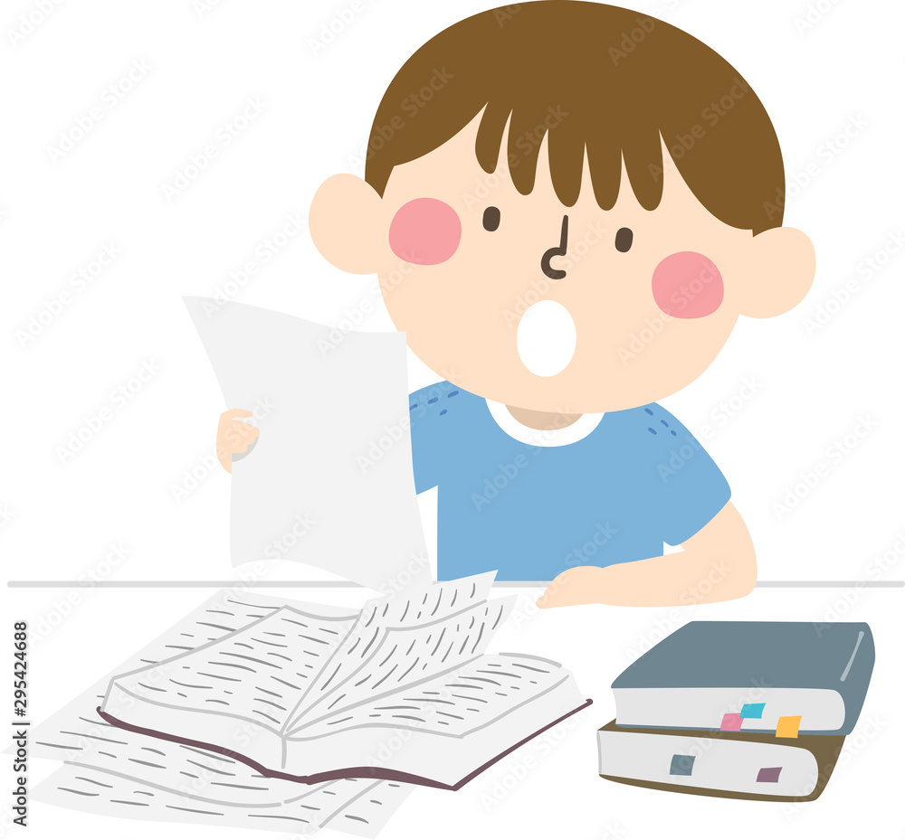 Kid Boy Read Out Loud Study Hack Illustration Kid Boy Read Out Loud Study Hack Illustration