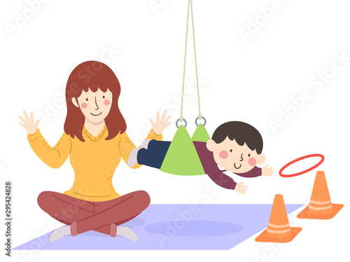 Kid Boy Vestibular Therapy Indoor Gym Illustration