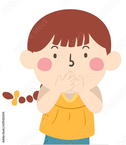Kid Girl Cover Mouth Illustration