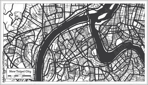 Photography New Taipei City Taiwan Indonesia City Map in Black and White Color