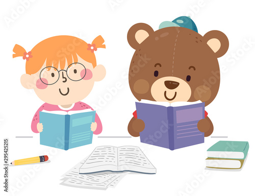 Kid Girl Imaginary Friend Study Illustration