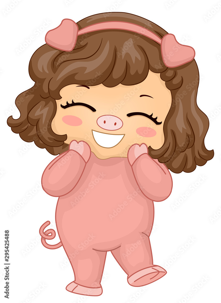Kid Girl Animal Costume Pig Illustration Kid Girl Animal Costume Pig Illustration