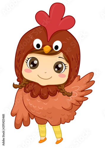 Kid Girl Animal Costume Chicken Illustration