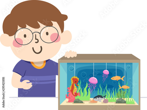 Kid Boy Marine Ecosystem Diorama Illustration