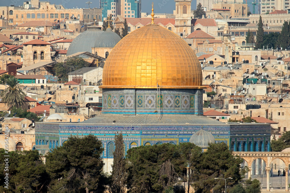 Dome of the Rock, the gold-topped Islamic shrine in Jerusalem, Israel.