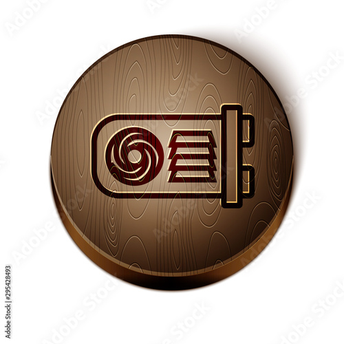 Brown line Mining farm icon isolated on white background. Cryptocurrency mining, blockchain technology, bitcoin, digital money market, wallet. Wooden circle button. Vector Illustration
