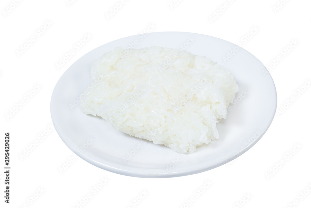 Sticky rice in white plate isolated on white background,clipping path Sticky rice in white plate isolated on white background,clipping path