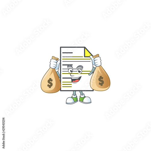 With money bag the document for a contract business.