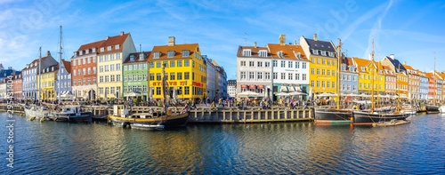 Panorama view of Nyhavn in Copenhagen city, Denmark