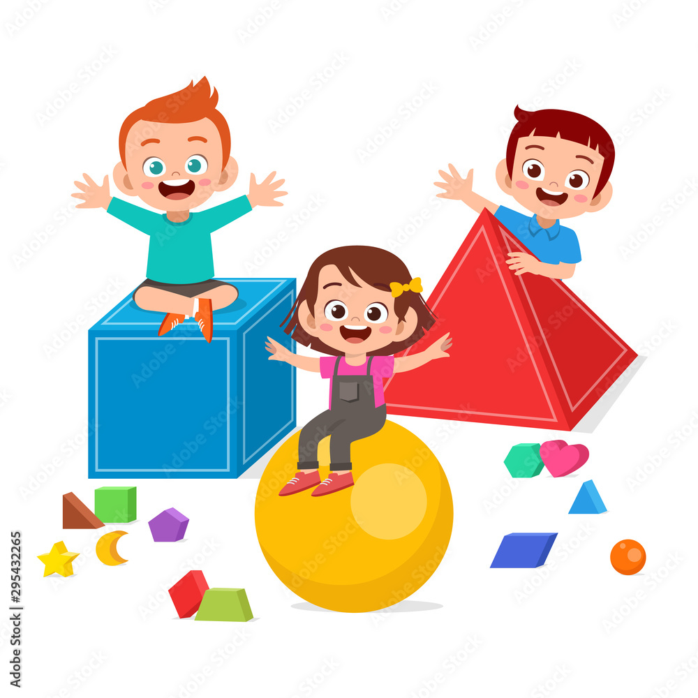 happy cute kids play learn 3d geometry happy cute kids play learn 3d geometry