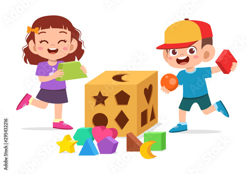 happy cute kids play learn 3d geometry