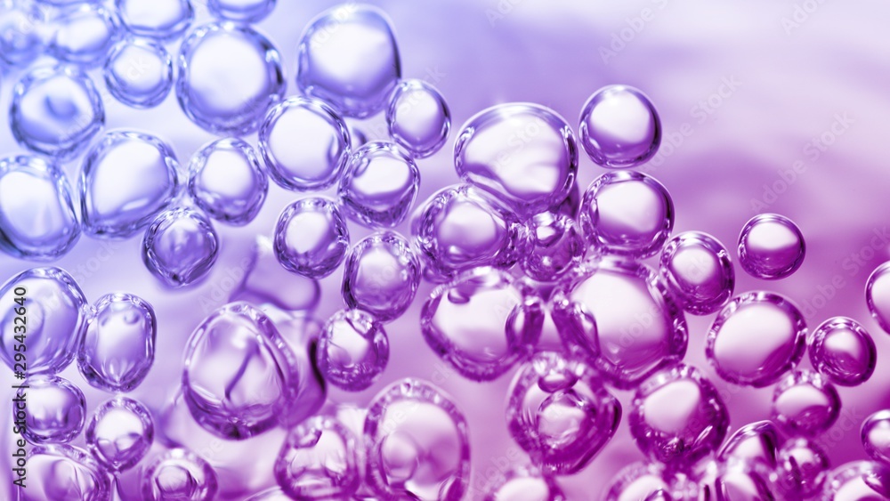 transparent gas bubbles on water surface. Worms-eye low angle with crystal bubbles in purified water on pink, purple, violet background. cosmetic backdrop with copy space transparent gas bubbles on water surface. Worms-eye low angle with crystal bubbles in purified water on pink, purple, violet background. cosmetic backdrop with copy space