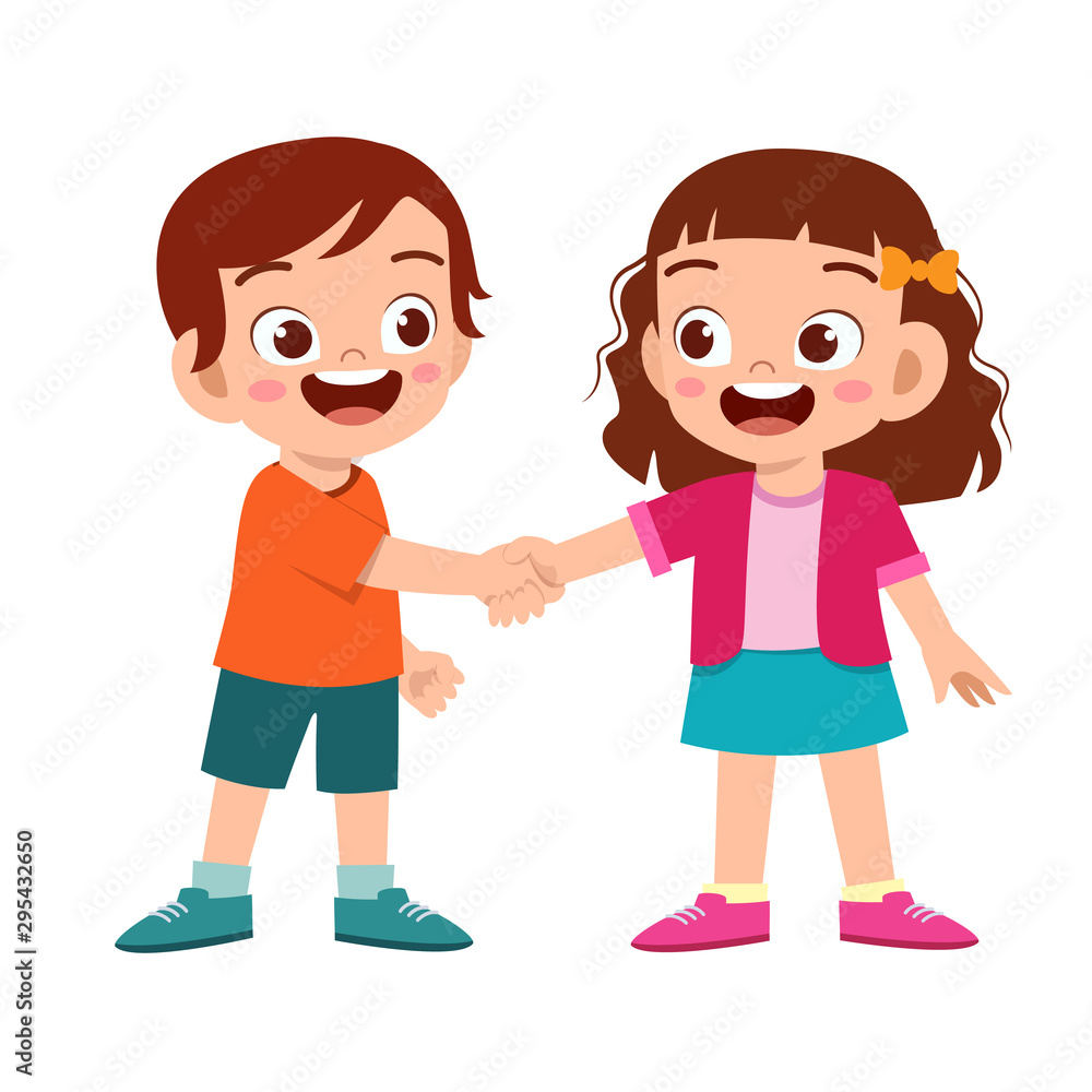 cute happy kid hand shake with friend cute happy kid hand shake with friend
