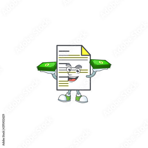 With money bag document template with cartoon character shape