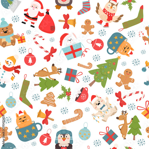 Winter holidays celebration symbols vector seamless pattern