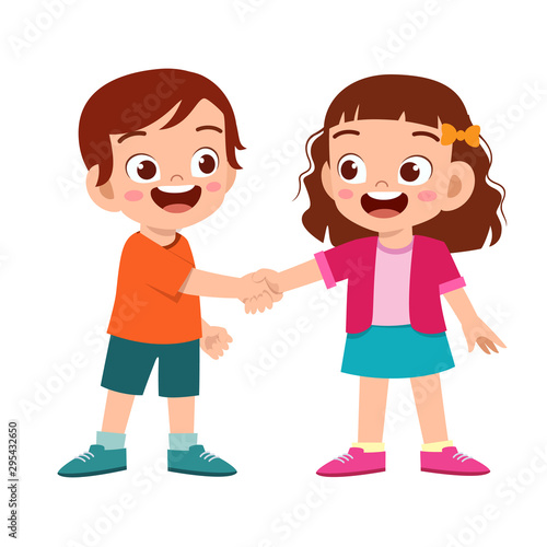 cute happy kid hand shake with friend