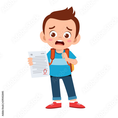 sad kid boy have bad mark from exam